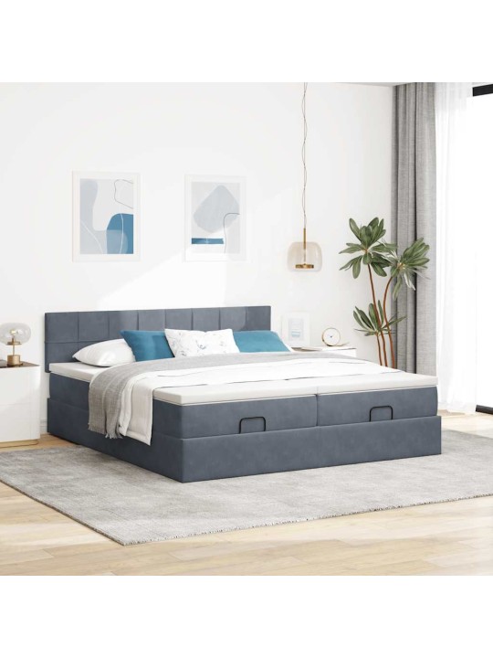 Osmaņu gultas rāmis ar matračiem tumši pelēks 180x200cm audums