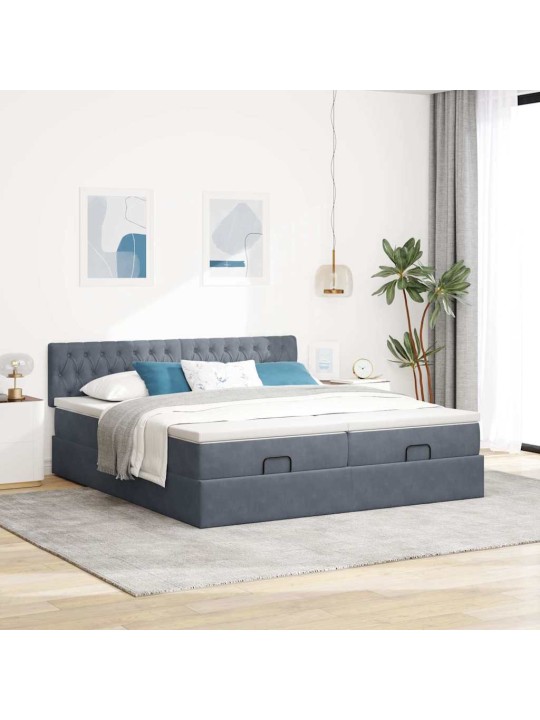 Osmaņu gultas rāmis ar matračiem tumši pelēks 180x200cm audums