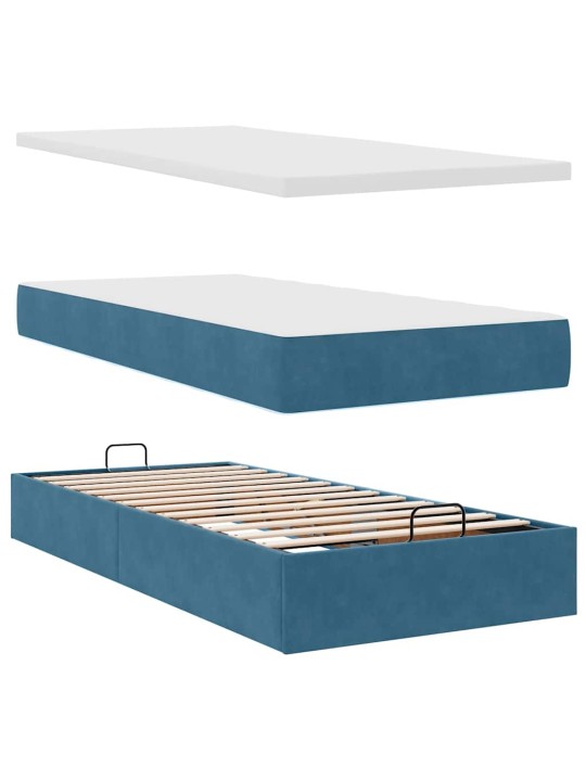 Osmaņu gultas rāmis ar matračiem tumši zils 180x200cm audums