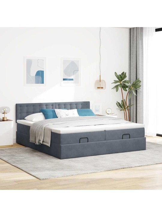 Osmaņu gultas rāmis ar matračiem tumši pelēks 180x200cm audums