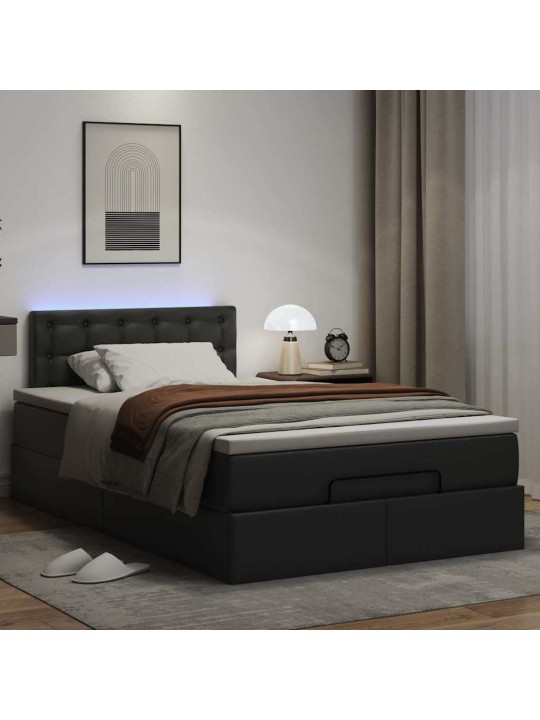 Osmaņu gulta ar matračiem un led, melns, 120x190cm mākslīgā āda