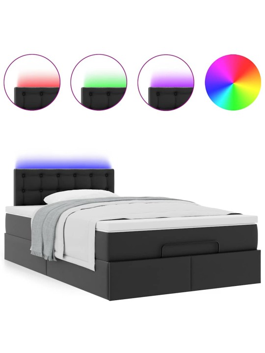 Osmaņu gulta ar matračiem un led, melns, 120x190cm mākslīgā āda