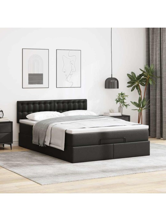 Osmaņu gulta ar matračiem un led, melns, 140x190cm mākslīgā āda