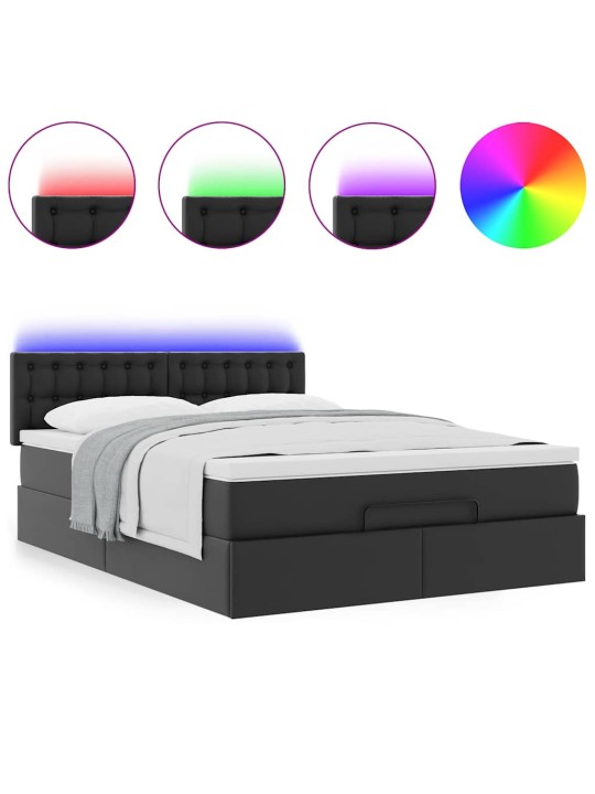 Osmaņu gulta ar matračiem un led, melns, 140x190cm mākslīgā āda
