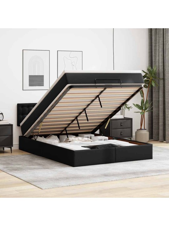 Osmaņu gulta ar matračiem un led, melns, 140x190cm mākslīgā āda