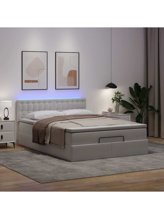 Osmaņu gulta ar matračiem un led, tīri balts 140x200 cm