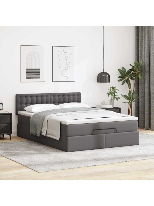 Osmaņu gulta ar matračiem un led, pelēks 140x200cm mākslīgā āda