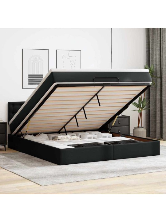 Osmaņu gulta ar matračiem un led, melns, 160x200cm mākslīgā āda