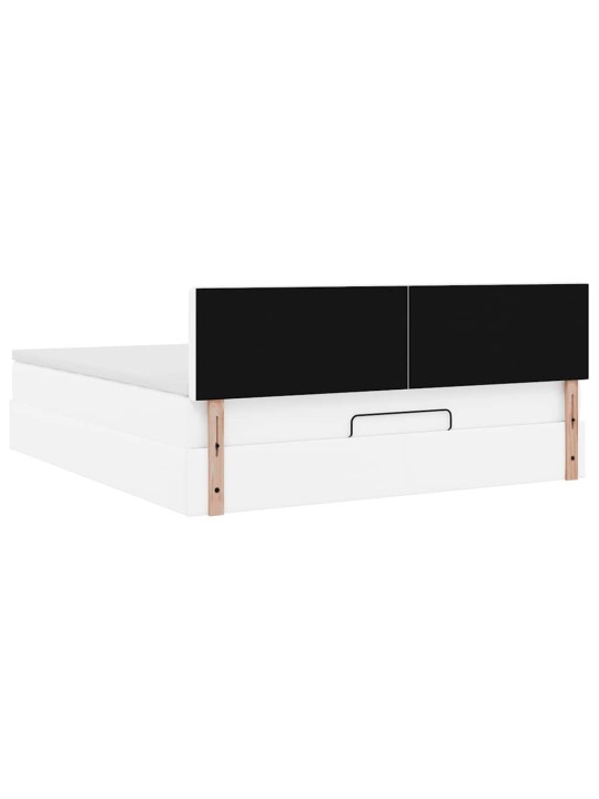 Osmaņu gulta ar matračiem un led, balts, 160x200cm mākslīgā āda