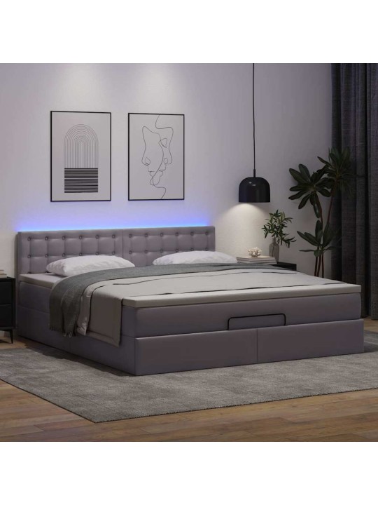 Osmaņu gulta ar matračiem un led, pelēks 160x200cm mākslīgā āda