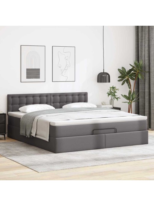 Osmaņu gulta ar matračiem un led, pelēks 160x200cm mākslīgā āda