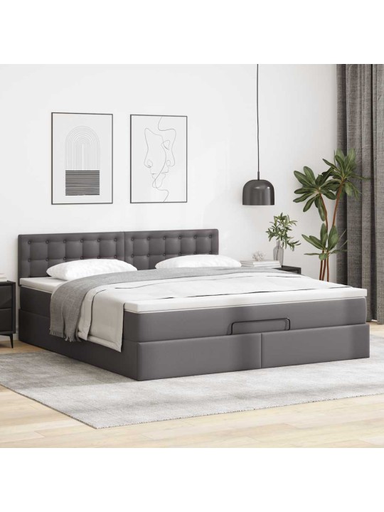 Osmaņu gulta ar matračiem un led, pelēks 180x200cm mākslīgā āda