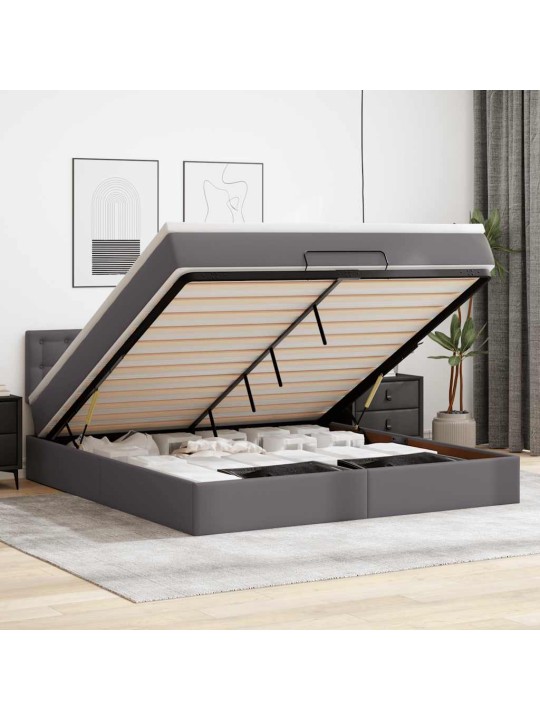 Osmaņu gulta ar matračiem un led, pelēks 180x200cm mākslīgā āda