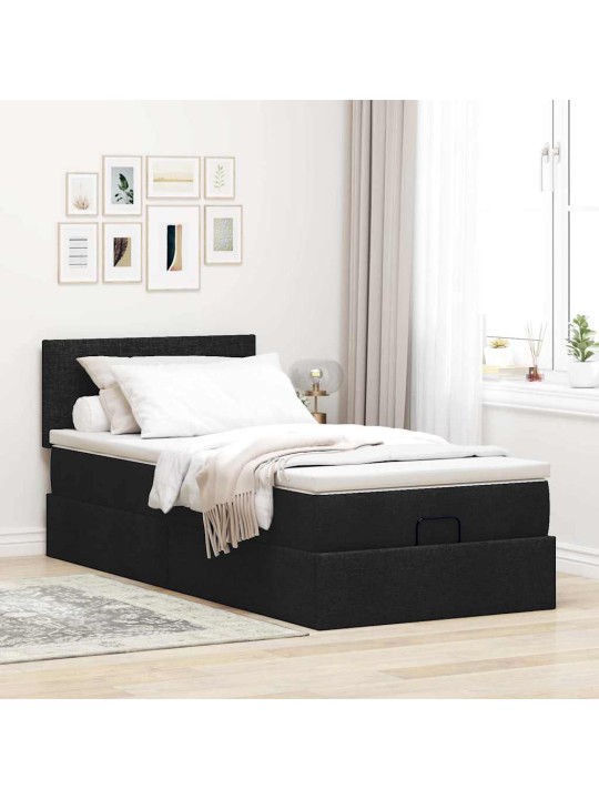 Osmaņu gultas rāmis ar matrača melns 90x200 cm audums