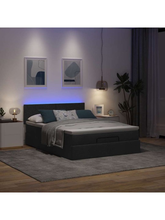 Osmaņu gulta ar matraci & leds, melns, 140x190 cm, audums