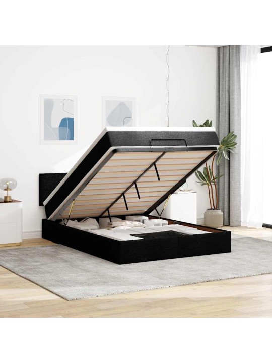 Osmaņu gulta ar matraci & leds, melns, 140x190 cm, audums