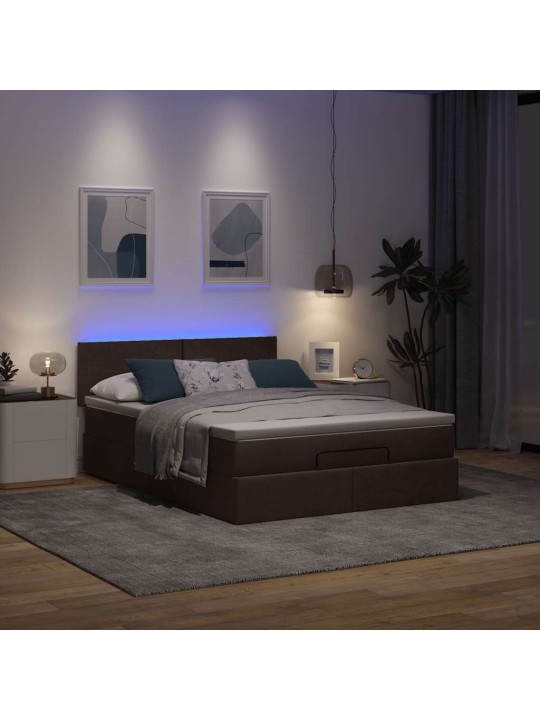 Osmaņu gulta ar matraci&leds, tumši brūns, 140x190 cm, audums