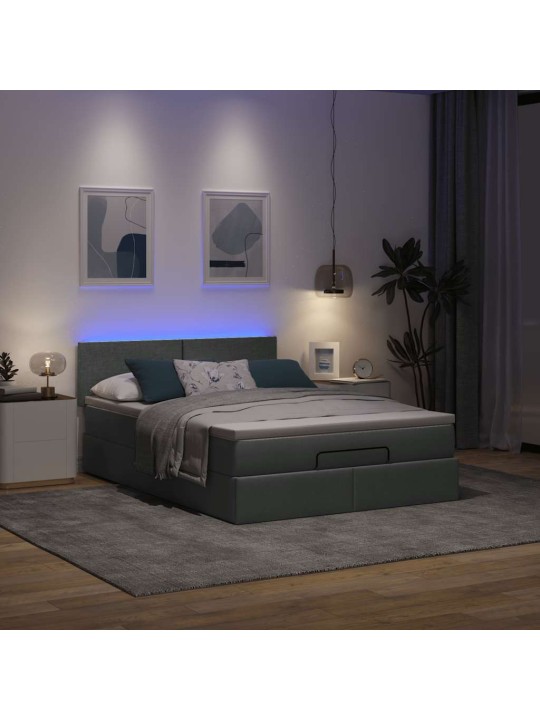 Osmaņu gulta ar matraci&leds, tumši pelēks, 140x200 cm, audums