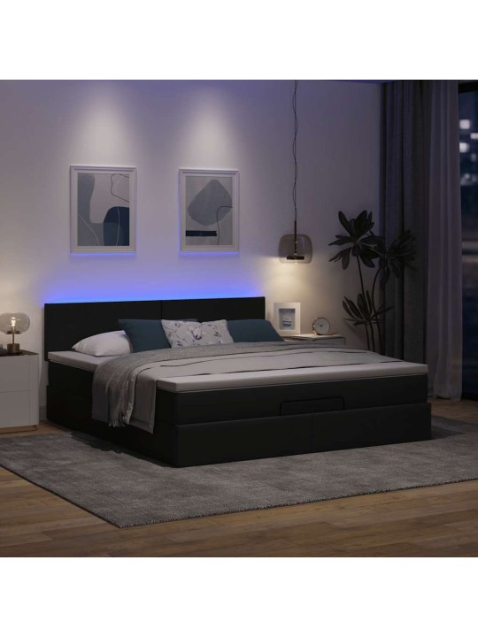 Osmaņu gulta ar matraci & leds, tumši pelēks, 180x200cm, audums