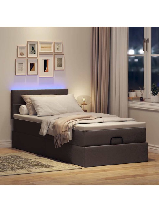 Osmaņu gulta ar matraci&leds, tumši brūns, 90x200 cm, audums