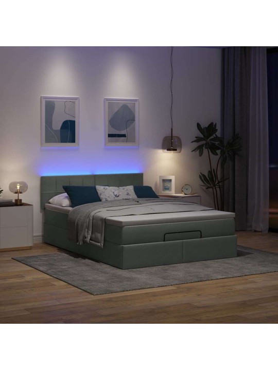 Osmaņu gulta ar matraci&leds, tumši pelēks, 140x190 cm, audums