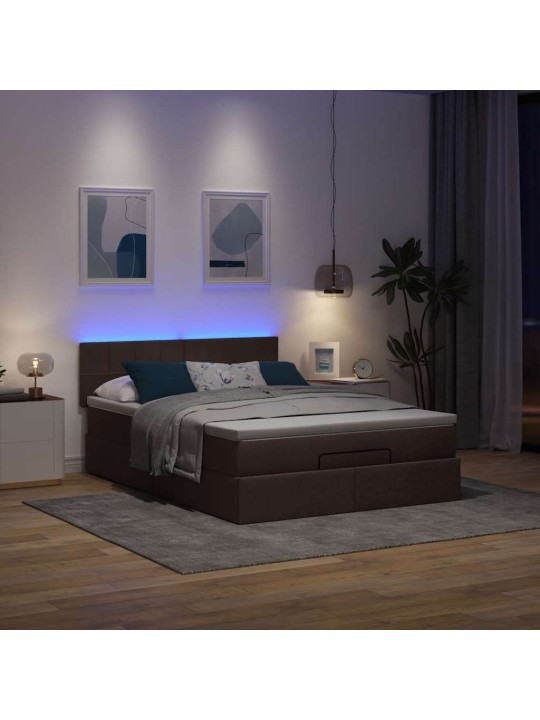 Osmaņu gulta ar matraci&leds, tumši brūns, 140x190 cm, audums