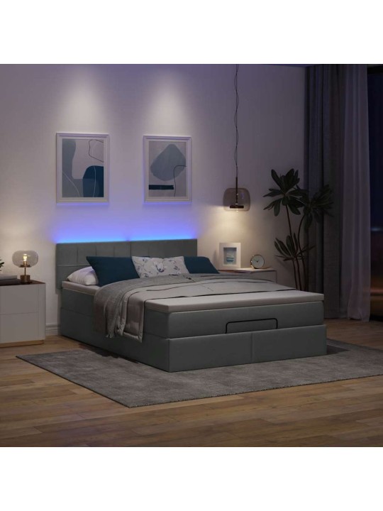 Osmaņu gulta ar matraci&leds, tumši pelēks, 140x200 cm, audums