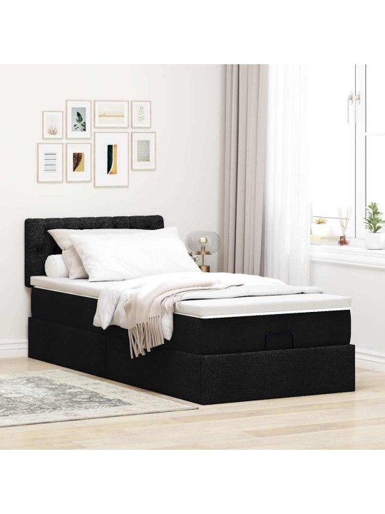 Osmaņu gultas rāmis ar matrača melns 90x200 cm audums