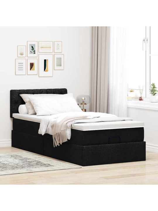 Osmaņu gultas rāmis ar matrača melns 100x200 cm audums