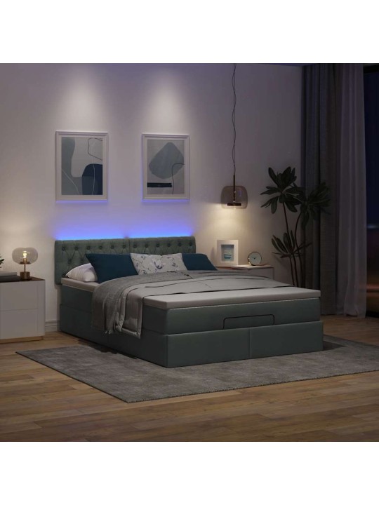 Osmaņu gulta ar matraci&leds, tumši pelēks, 140x190 cm, audums