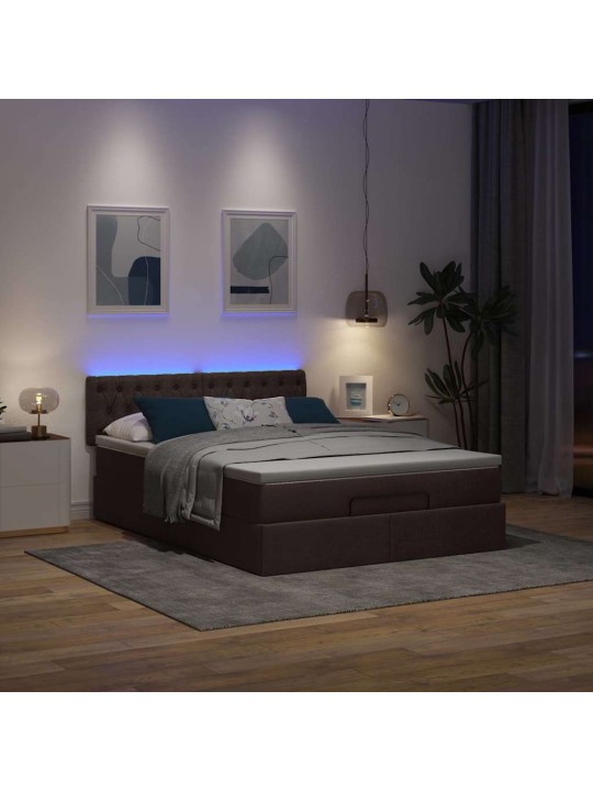 Osmaņu gulta ar matraci&leds, tumši brūns, 140x190 cm, audums