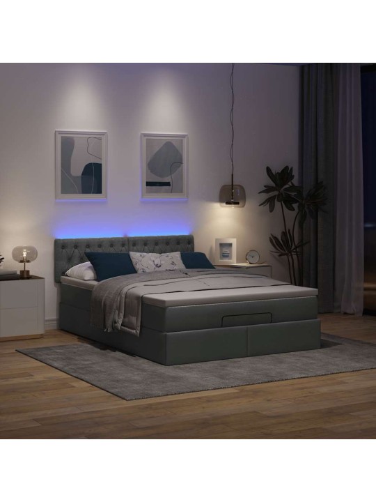 Osmaņu gulta ar matraci&leds, tumši pelēks, 140x200 cm, audums