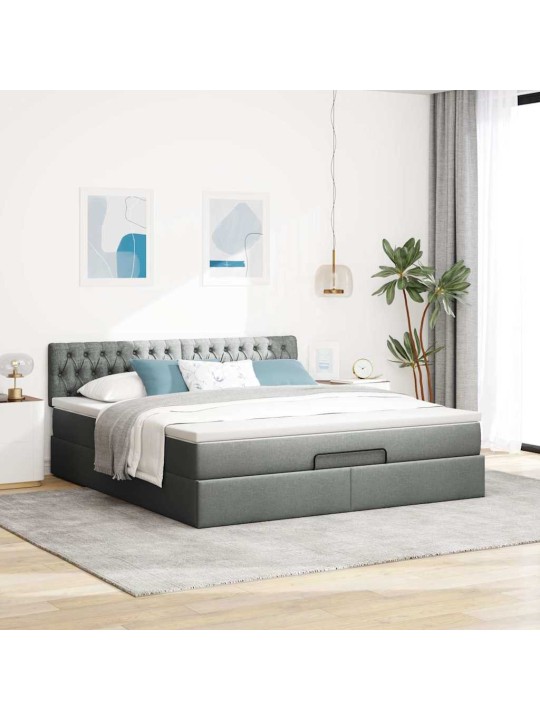 Osmaņu gultas rāmis ar matrača tumši pelēks 160x200 cm audums