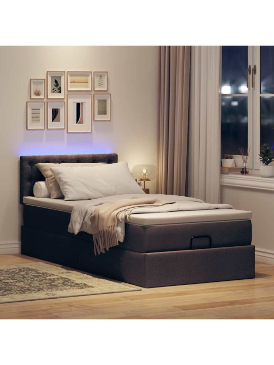 Osmaņu gulta ar matraci&leds, tumši brūns, 90x200 cm, audums