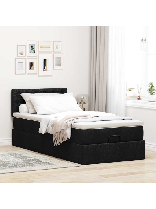 Osmaņu gultas rāmis ar matrača melns 100x200 cm audums