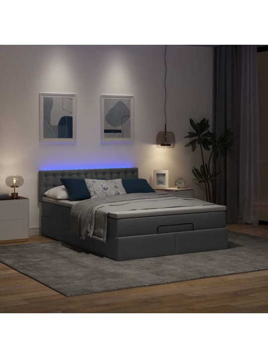 Osmaņu gulta ar matraci&leds, tumši pelēks, 140x190 cm, audums