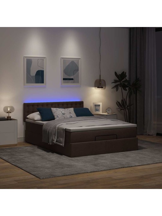Osmaņu gulta ar matraci&leds, tumši brūns, 140x190 cm, audums