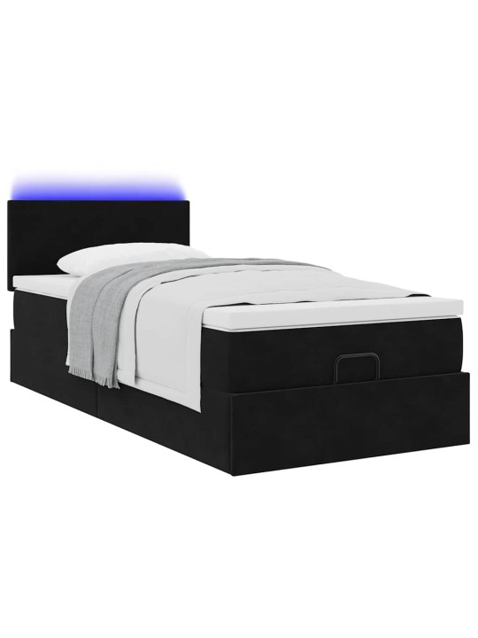 Osmaņu gulta ar matraci & leds, melns, 80x200 cm, samts