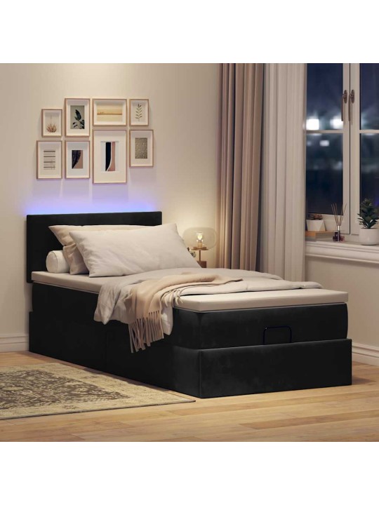 Osmaņu gultas rāmis ar matrača melns 90x190cm samts
