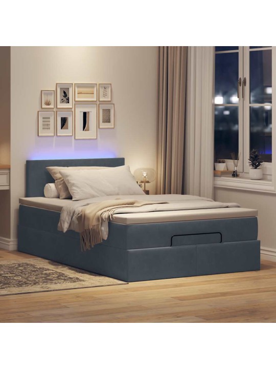 Osmaņu gulta ar matraci&leds, tumši pelēks, 120x190 cm, samts