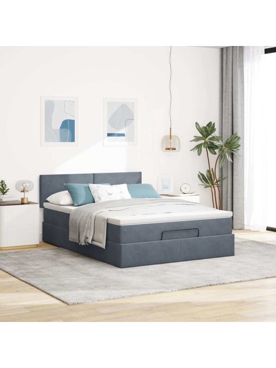 Osmaņu gulta ar matraci & leds, tumši pelēks, 140x190cm, samts