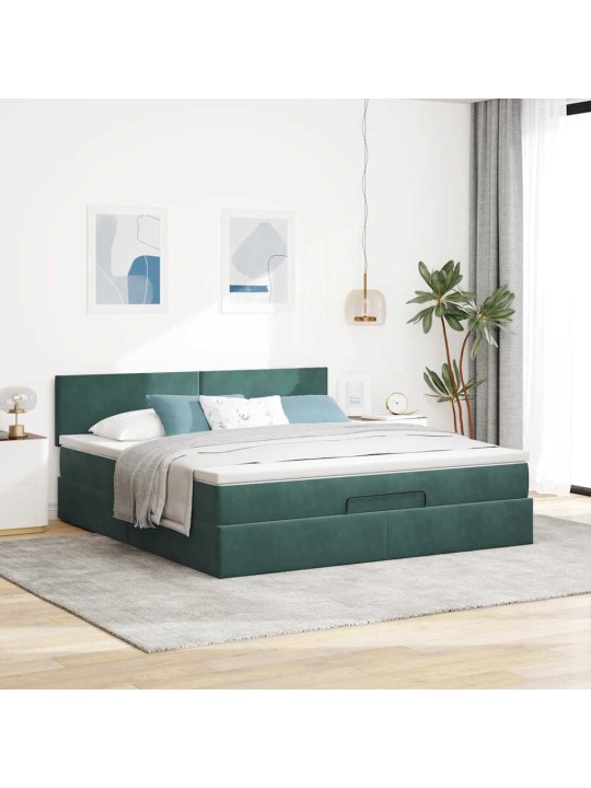 Osmaņu gultas rāmis ar matrača&led tumši zaļš 160x200cm velvet