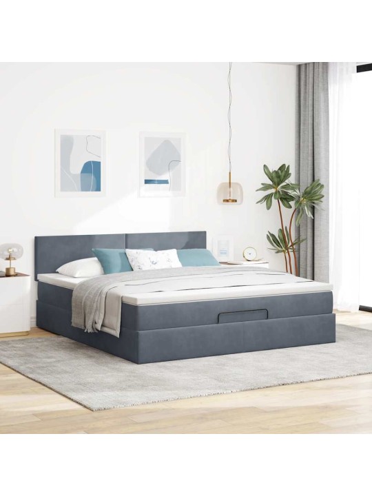 Osmaņu gultas rāmis ar matrača tumši pelēks 180x200 cm samts