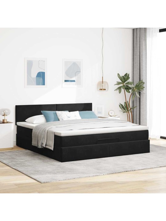 Osmaņu gultas rāmis ar matrača melns 180x200cm samts