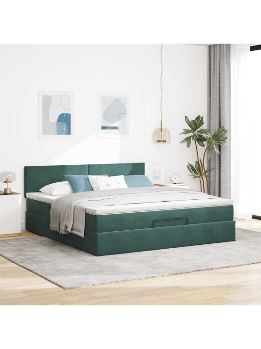 Osmaņu gultas rāmis ar matrača tumši zaļš 180x200cm samts