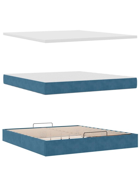Osmaņu gultas rāmis ar matrača tumši zils 180x200cm samts