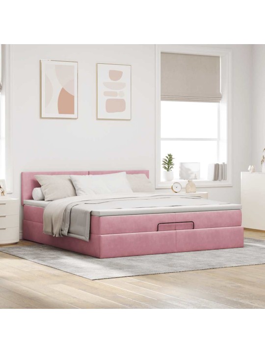 Osmaņu gultas rāmis ar matračiem rozā 200x200cm audums