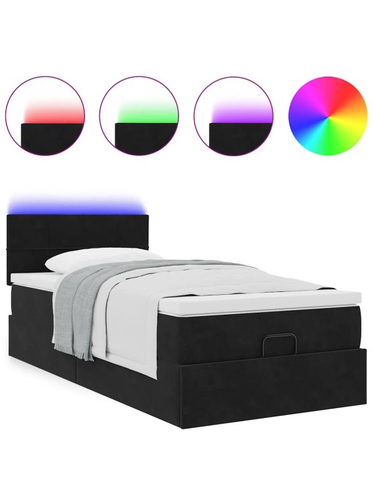 Osmaņu gulta ar matraci & leds, melns, 80x200 cm, samts