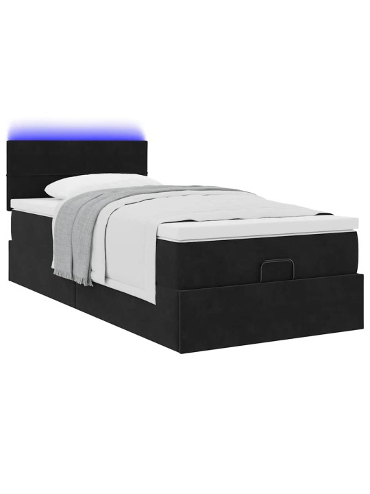 Osmaņu gultas rāmis ar matrača melns 90x190cm samts