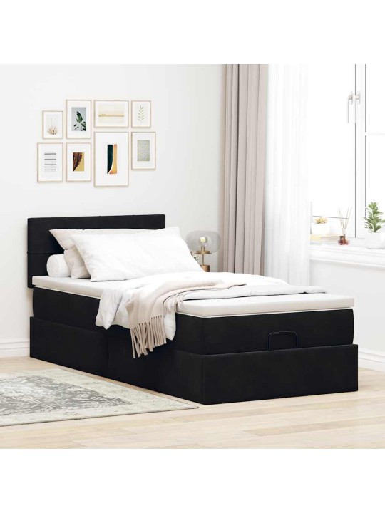 Osmaņu gultas rāmis ar matrača melns 90x190cm samts